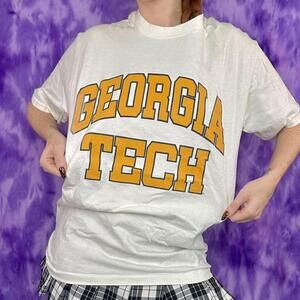 White yellow and blue Georgia Tech graphic varsity tee single stitch